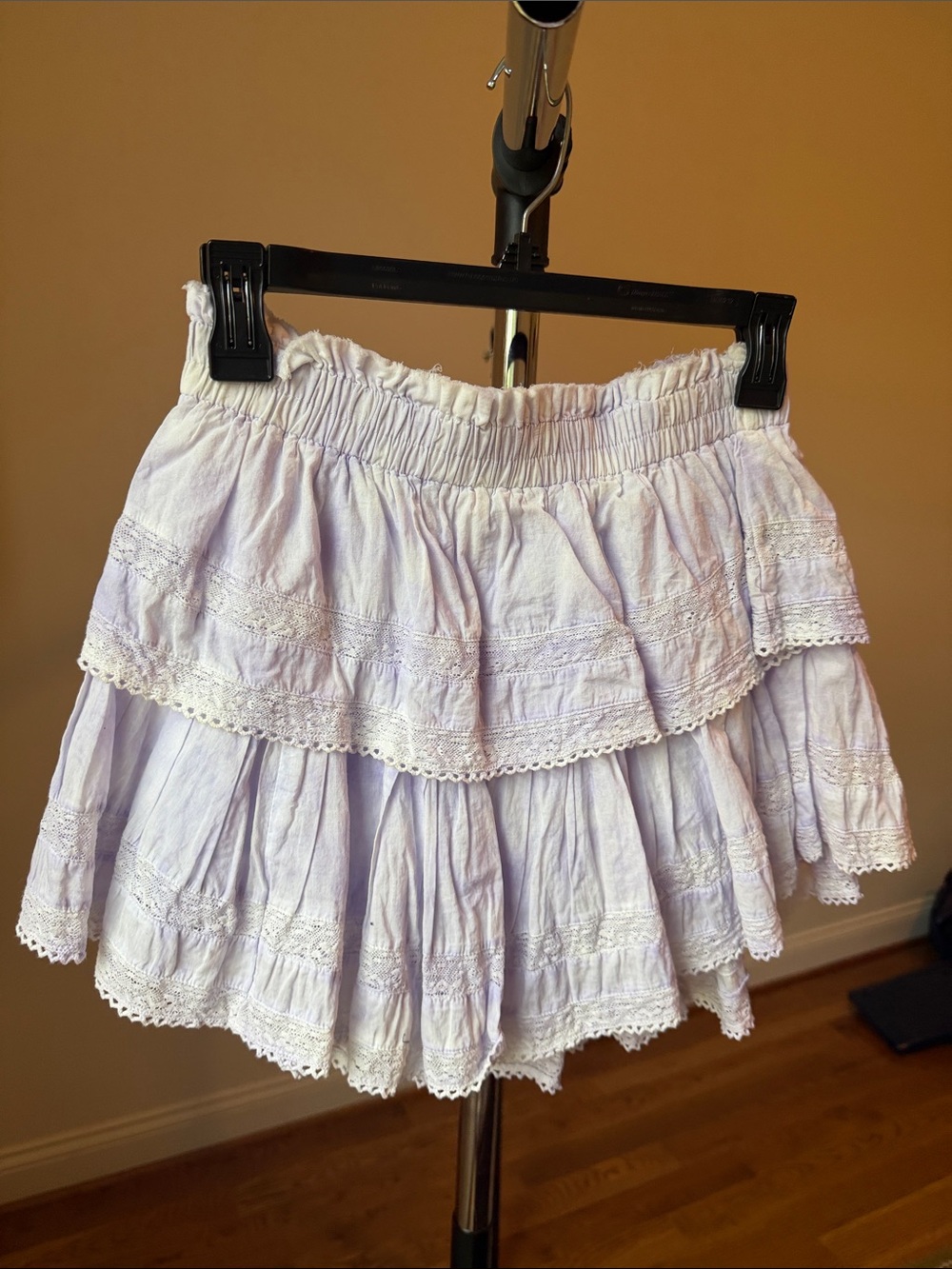 LoveShackFancy Lavender Tiered Skirt with Lace Trim